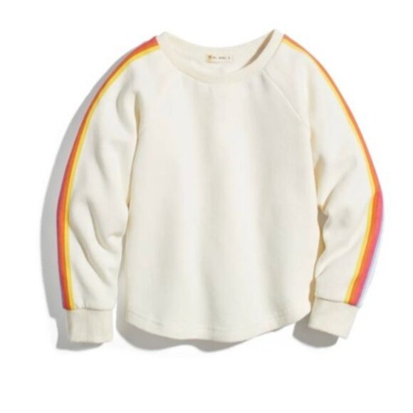 NWT Marine Layer Mini Girls Sz 6 Cream Crew Sweatshirt Rainbow Stripe Cotton - Picture 1 of 9